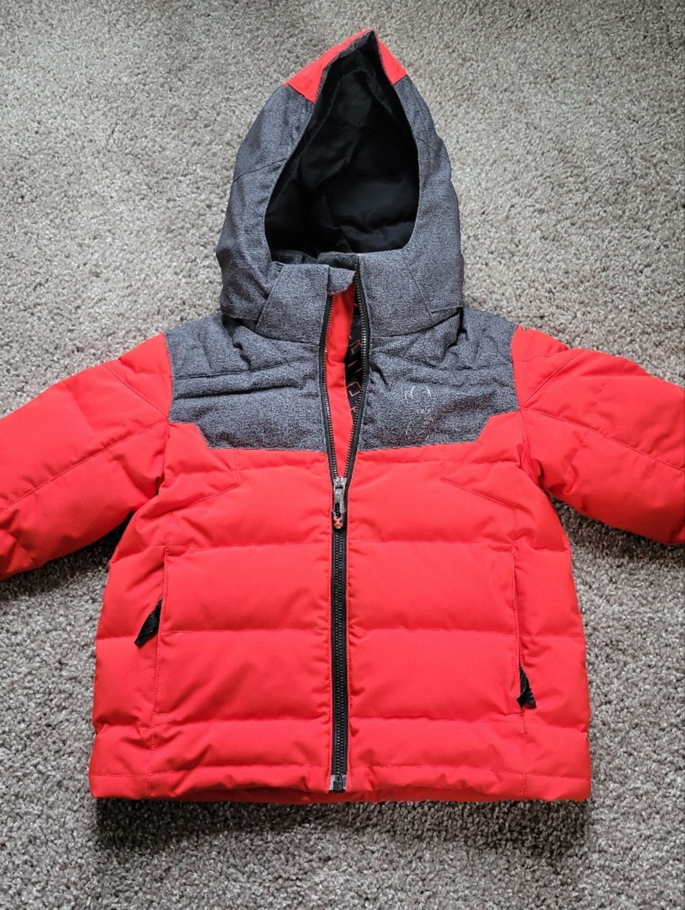 Spyder Kids Puffer Winter Jacket Boys Size 4 Black Red Full Zip Hooded Ski Coat